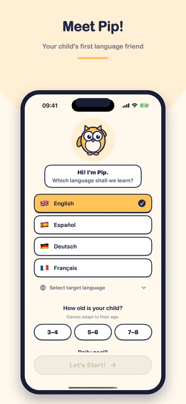 My First Word Library — dil seçimi ekranı