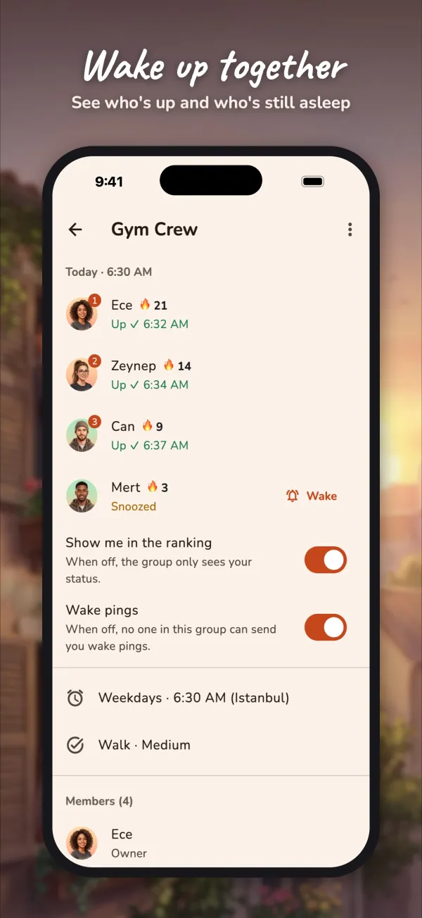 Wake Friends — Wake up together with your group